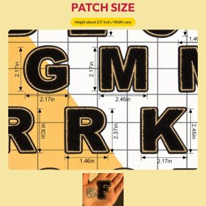 26pcs Black Chenille Letter Patches A-Z - Gold Trim Varsity Self-Adhesive Appliques for Jackets, Hats, Jeans & DIY Magic